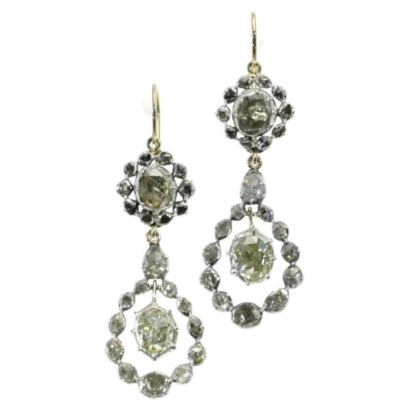 Late Georgian early Victorian long pendant rose cut diamond earrings